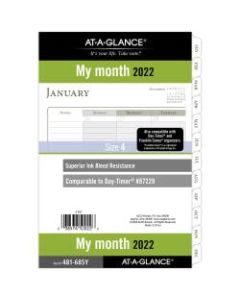 AT-A-GLANCE Monthly Planner Refill, Desk Size, 5-1/2in x 8-1/2in, January To December 2022, 481-685Y-22