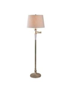 Kenroy Home Everest Swing Arm Floor Lamp, 57-1/2inH, Light Gray Shade/Silvered Gold Base