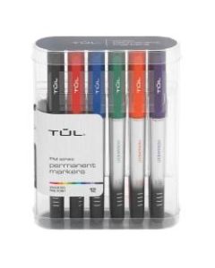 TUL Permanent Markers, Fine Point, Silver Barrel, Assorted Ink Colors, Pack Of 12 Markers
