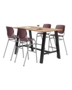 KFI Midtown Bistro Table With 4 Stacking Chairs, 41inH x 36inW x 72inD, Kensington Maple/Burgundy