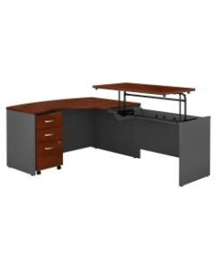 Bush Business Furniture Components 60inW Right Hand 3 Position Sit to Stand L Shaped Desk with Mobile File Cabinet, Hansen Cherry/Graphite Gray, Standard Delivery