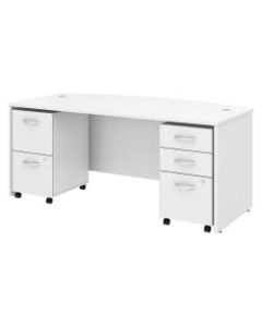 Bush Business Furniture Studio C Bow Front Desk with Mobile File Cabinets, 72inW x 36inD, White, Standard Delivery