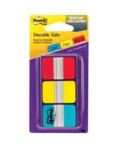 Post-it Durable Tabs - 36 Write-on Tab(s) - 1.50in Tab Height x 1in Tab Width - Red, Blue, Yellow Tab(s) - 1 / Pack