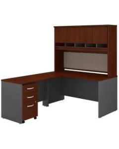 Bush Business Furniture Components 60inW L-Shaped Desk With Hutch And Mobile File Cabinet, Hansen Cherry/Graphite Gray, Standard Delivery