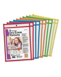 Charles Leonard Reusable Dry-Erase Pockets, 12in x 9in, Assorted Colors, Pack Of 10 Pockets
