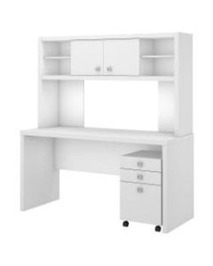 kathy ireland Office by Bush Business Furniture Echo Credenza Desk With Hutch And Mobile File Cabinet, Pure White/Pure White, Standard Delivery