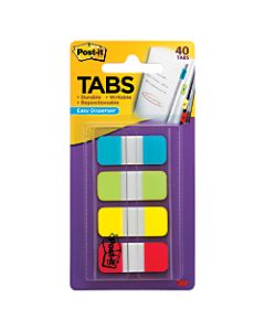 Post-it Durable Tabs, 5/8in x 1 1/5in, Assorted Colors, 10 Flags Per Pad, Pack Of 4 Pads