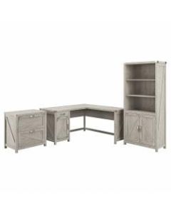 Kathy Ireland Home by Bush Furniture Cottage Grove 60inW L Shaped Desk with Lateral File Cabinet and 5 Shelf Bookcase, Cottage White, Standard Delivery