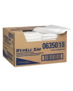 Wypall X80 Foodservice Towels - Quarter-fold - 13.50in x 24in - White, Blue - Durable, Machine Washable, Strong, Reusable, Soft - For Food Service - 150 / Carton