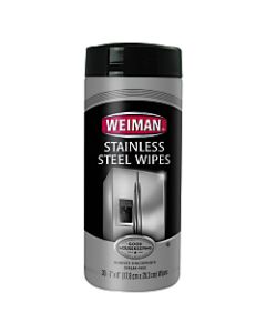 Weiman Stainless Steel Wipes, 7in x 8in, Canister Of 30