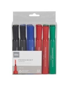 Office Depot Brand Permanent Markers, Chisel Point, 100% Recycled, Assorted Ink Colors, Pack Of 12