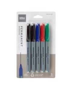 Office Depot Brand Permanent Markers, Fine Point, 100% Recycled, Assorted Ink Colors, Pack Of 5