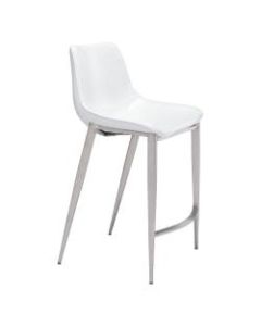 Zuo Modern Magnus Counter Chairs, White/Brushed Stainless Steel, Set Of 2 Chairs