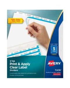 Avery Print & Apply Clear Label Dividers With Index Maker Easy Apply Printable Label Strip And White Tabs, 5-Tab, Box Of 5 Sets
