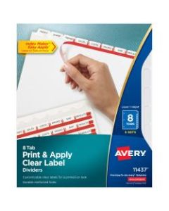 Avery Print & Apply Clear Label Dividers With Index Maker Easy Apply Printable Label Strip And White Tabs, 8-Tab, Box Of 5 Sets