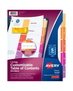 Avery Ready Index Table Of Contents Dividers, 1-5 Tab, Multicolor
