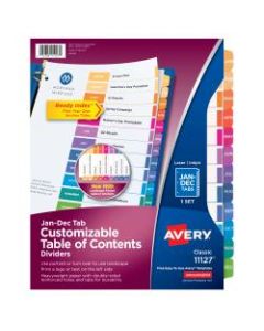 Avery Ready Index Table Of Contents Dividers, Jan.-Dec. Tab, Multicolor