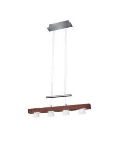 Adesso Burlington Hanging Adjustable Pendant Lamp, 4-Light, 24inW, Frosted Shade/Walnut Base