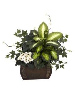 Nearly Natural 20inH Silk African Violet And Dieffenbachia Arrangement With Chest, Green