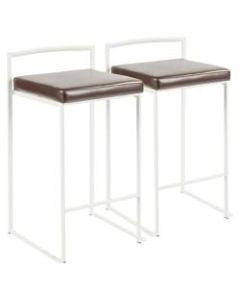 LumiSource Fuji Stacker Counter Stools, Brown Seat/White Frame, Set of 2 Stools