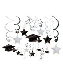 Amscan School Colors Hanging Foil Swirl Graduation Decorations Kit, Frosty White, Pack Of 30 Pieces