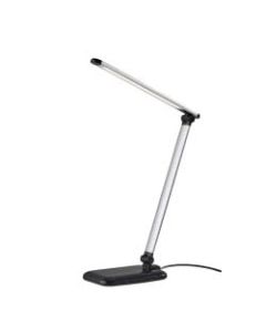 Adesso Simplee Lennox LED Desk Lamp, 16-1/4inH, Matte Silver Shade/Glossy Black Base