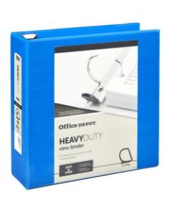 Office Depot Brand Heavy-Duty View 3-Ring Binder, 4in D-Rings, 49% Recycled, Blue