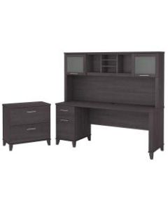 Bush Furniture Somerset 72inW Office Desk With Hutch And Lateral File Cabinet, Storm Gray, Standard Delivery