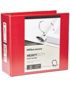 Office Depot Brand Heavy-Duty View 3-Ring Binder, 4in D-Rings, 49% Recycled, Red