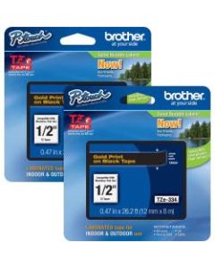 Brother P-touch TZe Laminated Tape Cartridges, 1/2inW, Black, 2 Per Bundle