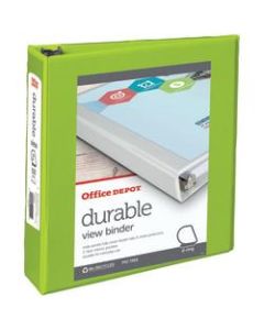 Office Depot Brand Durable View 3-Ring Binder, 2in D-Rings, 49% Recycled, Green