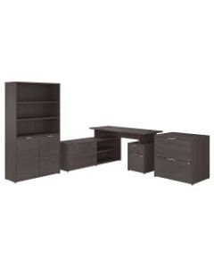 Bush Business Furniture Jamestown 60inW L-Shaped Desk With Lateral File Cabinet And 5-Shelf Bookcase, Storm Gray, Standard Delivery