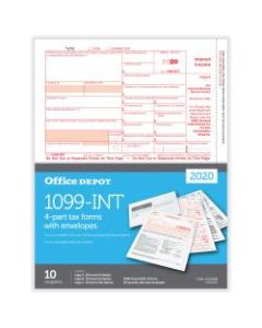 Office Depot Brand 1099-INT Laser Tax Forms And Envelopes, 2-Up, 4-Part, 8-1/2in x 11in, Pack Of 10 Forms