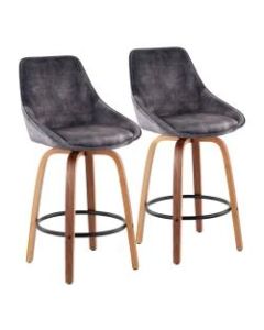 LumiSource Diana Counter Stools, Walnut/Gray, Set Of 2 Stools