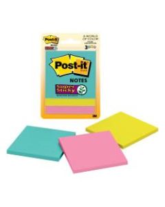 Post-it Super Sticky Notes, 3in x 3in, Miami, Pack Of 3 Pads