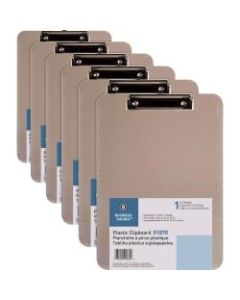 Business Source Flat Clip Plastic Clipboard - 9in x 12in - Low-profile - Plastic - Smoke - 6 / Bundle