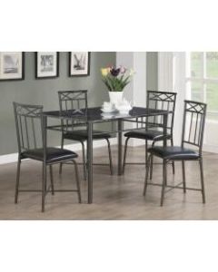 Monarch Specialties 30in Marble Table With 4 Chairs, Rectangle, Gray/Charcoal