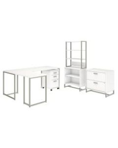 kathy ireland Office by Bush Business Furniture Method 72inW L Shaped Desk with 30inW Return, File Cabinets and Bookcase, White, Premium Installation