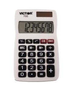 Victor 700 8-Digit Pocket Calculator - 4 Functions - Large LCD, Easy-to-read Display, Rubber Keytop, Dual Power - 8 Digits - LCD - Battery/Solar Powered - 0.3in x 2.3in x 4in - Gray - Rubber - 1 Each