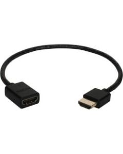QVS 1ft High Speed HDMI UltraHD 4K with Ethernet Thin Flexible Extension Cable - First End: 1 x HDMI Male Digital Audio/Video - Second End: 1 x HDMI Female Digital Audio/Video - Black