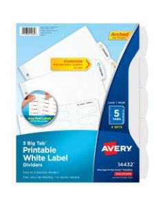 Avery Easy Peel Pop-up Edge Label Dividers, 8 1/2in x 11in, 5-Tab, White, Pack Of 4
