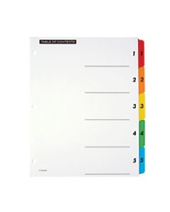 Office Depot Brand Table Of Contents Customizable Index With Preprinted Tabs, Multicolor, Numbered 1-5, Pack Of 6 Sets
