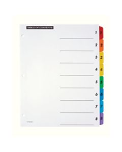 Office Depot Brand Table Of Contents Customizable Index With Preprinted Tabs, Multicolor, Numbered 1-8, Pack Of 6 Sets