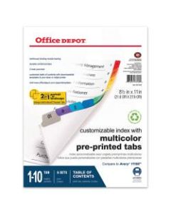 Office Depot Brand Table Of Contents Customizable Index With Preprinted Tabs, Multicolor, Numbered 1-10, Pack Of 6 Sets