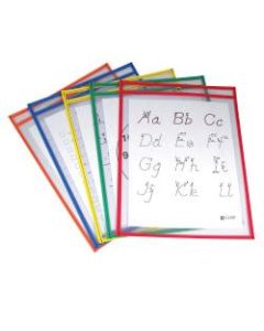 C Line Reusable Dry-Erase Pockets, 9in x 12in, Assorted Primary Colors, Pack Of 25