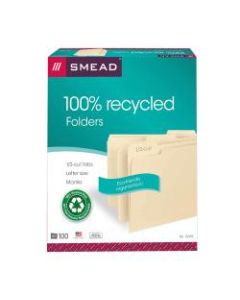 Smead Manila File Folders, Letter Size, 1/3 Cut, 100% Recycled, Box Of 100
