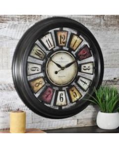 FirsTime Numeral Plaques Wall Clock, 22 1/2in x 1 1/2in, Metallic Black