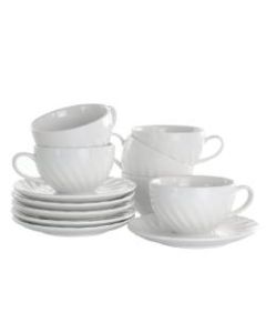 Elama Clancy 12-Piece Porcelain Cup And Saucer Set, 6 Oz, White