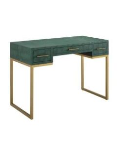 Southern Enterprises Carabelle 2-Drawer Faux Alligator 43inW Desk With Keyboard Tray, Emerald/Gold
