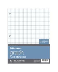 Office Depot Brand Quadrille-Ruled Notebook Filler Paper, 8in x 10 1/2in, White, Pack Of 80 Sheets